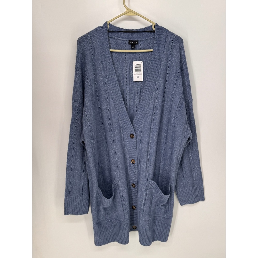 Torrid Cardigan Womens 2X Dusty Blue NWT Vegan Cashmere V-Neck Boyfriend Pocket